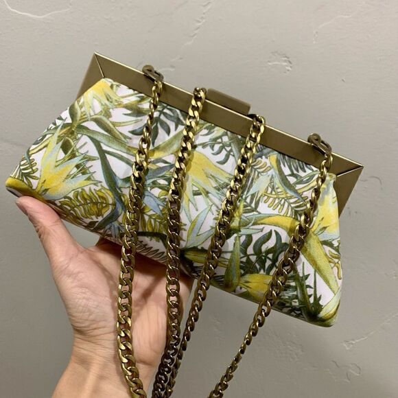 Handmade Genuine Leather Floral Printed Push-lock Clutch/Crossbody/Evening Bag